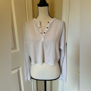 Out from under- urban outfitters white crop waffle knit button down shirt